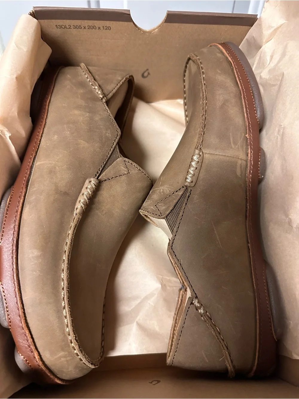Olukai Men's Moloa Men’s Leather Slip On Shoes Ray / Toffee Size 10.5  NEW